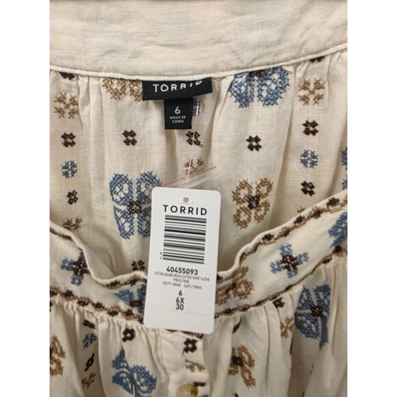 Torrid Womens Cottage Floral Embroidered Peasant Top Size 6X Cotton Linen Blend - Picture 2 of 6